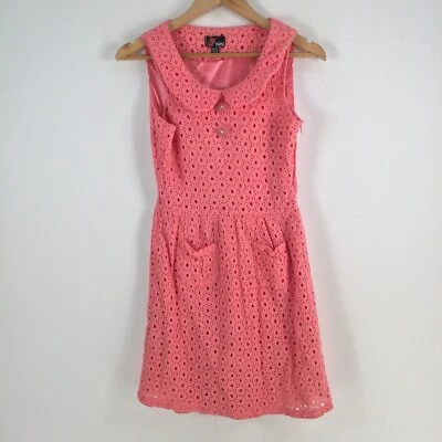 Yumi womens dress size 10 fit flare pink broderie sleeveless zip 068854 - Image 1 of 4