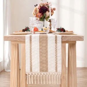 Christmas Table Runner 12 x 108 Inches Farmhouse Woven Table Runner with Tass... - Picture 1 of 9
