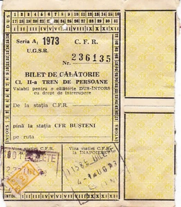 Rumänien, 1973, Rumänische Eisenbahn CFR Ticket, 2. Klasse - Einnahmen Steuermarke - Bild 1 von 2
