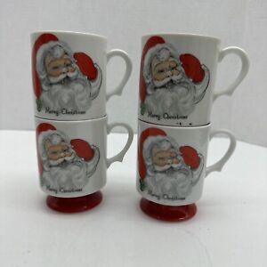 4 Lefton Santa Claus Pedestal / Footed Mug / Cup #7235 Vintage Merry Christmas
