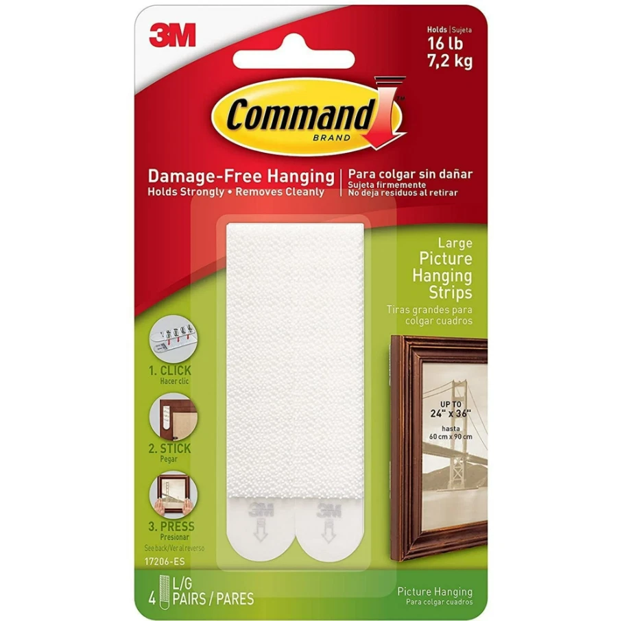3M Command Picture Hanging Strips, Holds 16 lbs, Large, White (17206-ES)