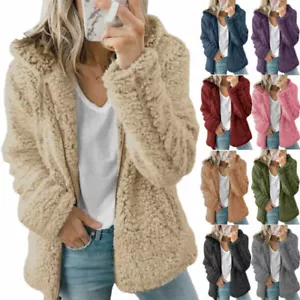 Damen Langärmelig Teddy Warm Jacke Zip Sweatshirt Mantel Outwearlinie Übergröß ⊿ - Bild 1 von 19