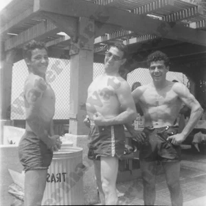 1950s candid shirtless muscle men gay interest b/w film 2" NEGATIVE A9l4 - Picture 1 of 1