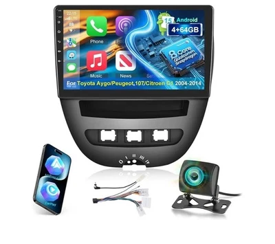 4G+64G 8 Core Qualcomm X Autoradio Toyota Aygo/Peugeot 107/Citroen C1 2004-2014 - Immagine 1 di 4