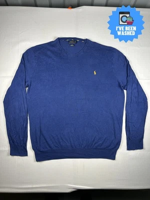 Ralph Lauren 100% Pima Cotton Soft Knitted Jumper Sweater Blue Slim Fit Size XXL - Image 1 of 4