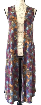 LULAROE NWT Women's JOY Colorful Long Open Cardigan Sleeveless Ribbed Stretch XS - Image 1 of 4