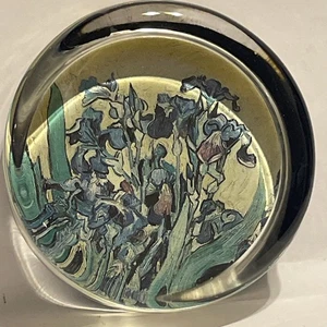 Daphne Pain paperweight featuring a reproduction of Van Gogh's "Irises." - Picture 1 of 6
