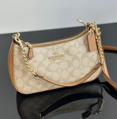 Bolso de Hombro Coach Teri 24 en Lona Signature Blanco/Dorado/Marrón Claro Nuevo Foto 1 de 2