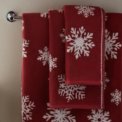 Juego de toallas de Navidad Caro Home 8 piezas copos de nieve rojo blanco baño mano dedo Foto 1 de 4