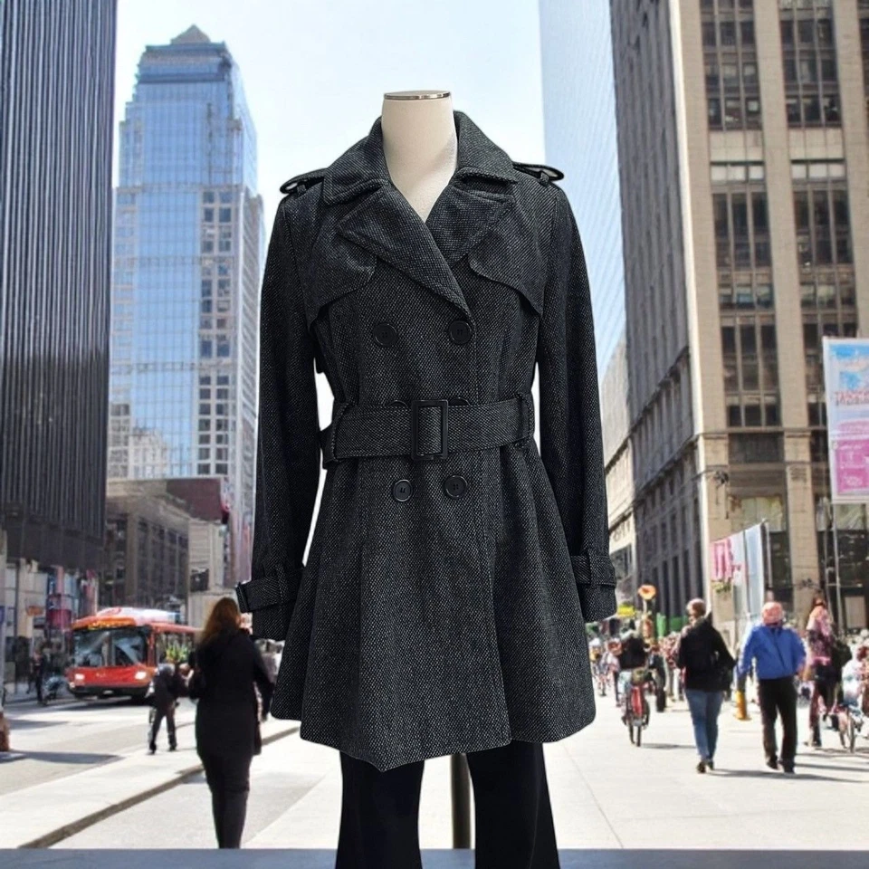 Gabardina Yoki New York Mezcla Lana L Gris Cinturón Doble Pecho Invierno Cálida Foto 1 de 4