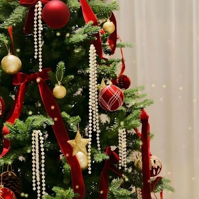 20 Samt Schleifen Ornamente mit Perlenkette für Weihnachts- und Weihnachtsdeko - Bild 1 von 4