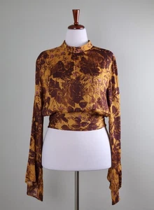 ANTHROPOLOGIE $128 Orange Floral High Neck Mesh Blouse Top Size Large - Picture 1 of 6