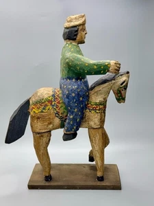 ⭕️ VINTAGE GUATEMALAN FOLK ART HORSE RIDER FIGURE HAND CARVED & PAINTED 17" - Picture 1 of 13