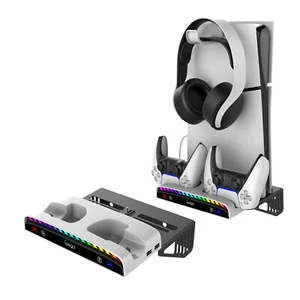 Dock di ricarica staffa montaggio a parete con luce RGB per disco PS5 sottile/PS5 e host digitale - Foto 1 di 5