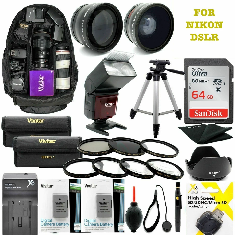 VIVITAR / XIT NIKON COOLPIX P1100 77MM ULTIMATE HD 64GB ACCESSORY KIT FLASH/LENSES/BACKPACK