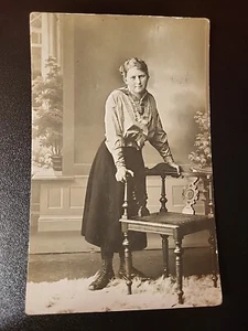 Vintage Antique Postcard Woman Standing Portrait Unposted RPPC Divided Back - Picture 1 of 2