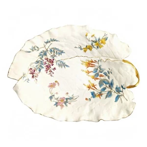 Royal Worcester Hand-Painted and Gilt Porcelain Floral Leaf Dish, 1887 - Picture 1 of 9