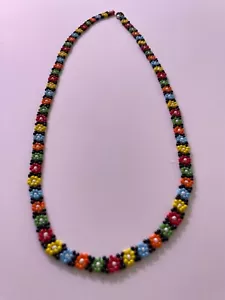 Flower Power Necklace Seed Bead Hippy Floral Tribal Fun NEW - Picture 1 of 7
