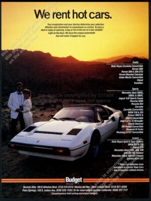 Ferrari 328 GTSi 1987 foto Budget Rent A Car anuncio impreso vintage Foto 1 de 4