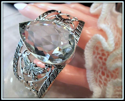 TOPAZ HUGE GEMSTONE LADIES LABCREATED 925 STERLING SILVER BRACELET BUNGLE - Image 1 of 4