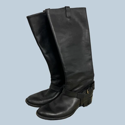 Ralph Lauren Colección Cuero Negro Hebilla Hasta la Rodilla Botas de Montar Italia 9.5 B Foto 1 de 4