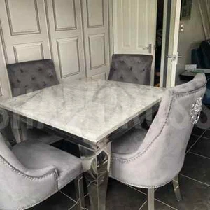 Louis Marble Square 1M x 1M Dining Set - Picture 1 of 8