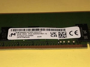 Micron MTA9ASF1G72PZ-3G2J3 8GB DDR4-3200 Ecc/Reg Cl22 Server Memory 8GB PC4-3200 - Photo 1/2