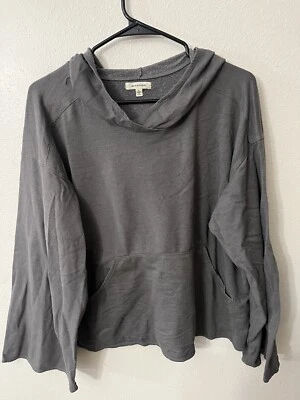 Max studio Woman's Pullover with hoodies charcoal Long Sleeve Grey Large — 第 1/4 张图片
