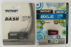 2 Patriot Flash Drives: AXLE 16GB USB 2.0 (Red) + DASH XPorter 32GB USB NIP - Picture 1 of 2