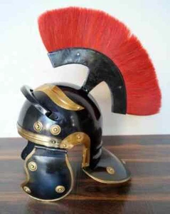 steel Knight Roman Centurion Helmet Armour Black Helmet With Red Plume Halloween - Picture 1 of 5