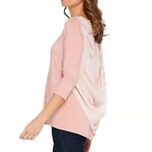 Lisa Rinna Size Small 3/4 Sleeve Chiffon Back Knit Top Pink - Picture 1 of 6
