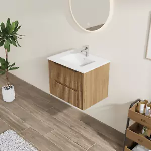 24" Wall-Mount Bathroom Vanity Cabinet Set w/White Basin Sink Combo Floating - Picture 1 of 15