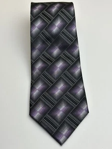John Ashford Men’s Tie Black Purple Geometric 100% Silk 3 3/4 x 60 T22 - Picture 1 of 7