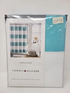 New Tommy Hilfiger Teal / White Shower Curtain Cabana Stripe 72 x 72 Nautical - Picture 1 of 4