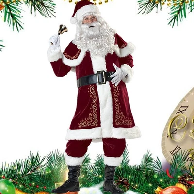 12PC Deluxe Santa Suit Christmas Adult Santa Claus Costume Xmas Decor Gifts UK