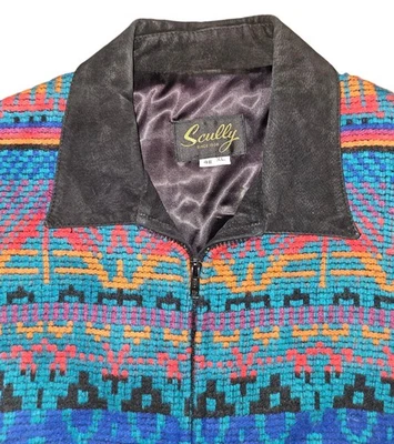 Scully Western Jacket Men XL 48 Southwestern Aztec Wool Leather Trim Cowboy Coat - Image 1 of 4