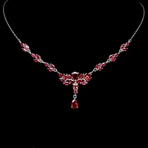 Mother Day 925 Silver Necklace Pear Ruby 7x5mm Natural Gemstone Jewelry 18in - Picture 1 of 14