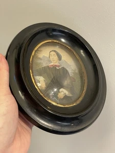 Cadre Peinture Miniature Portrait Femme Ancien - Picture 1 of 14