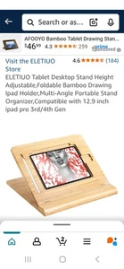  Bamboo Wooden Drawing Ipad Holder with Pencil & Charger Cable Slot - Picture 1 of 8