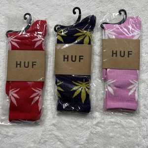HUF Plantlife Marijuana Weed Crew Socks One Size Lot X3 Athletic Skateboard New - Picture 1 of 11