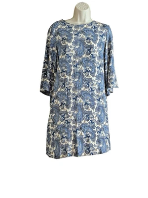 H&M женщин синий пейсли печать 3/4 рукав оболочка мини-платье размер 6 - Изображение 1 из 4