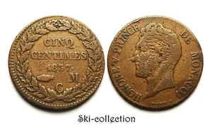 5 Centimes 1837 MC. Honoré V°, prince de Monaco. Cuivre - Picture 1 of 1