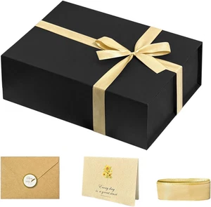 Große schwarze Geschenkbox 13x10x5 Magnetdeckel mit Band Füllkarte für Geschenke - Bild 1 von 7