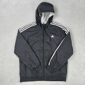 Adidas Reversible Windbreaker Track Jacket Men XL Black Grey Three Stripe Hooded - Picture 1 of 24