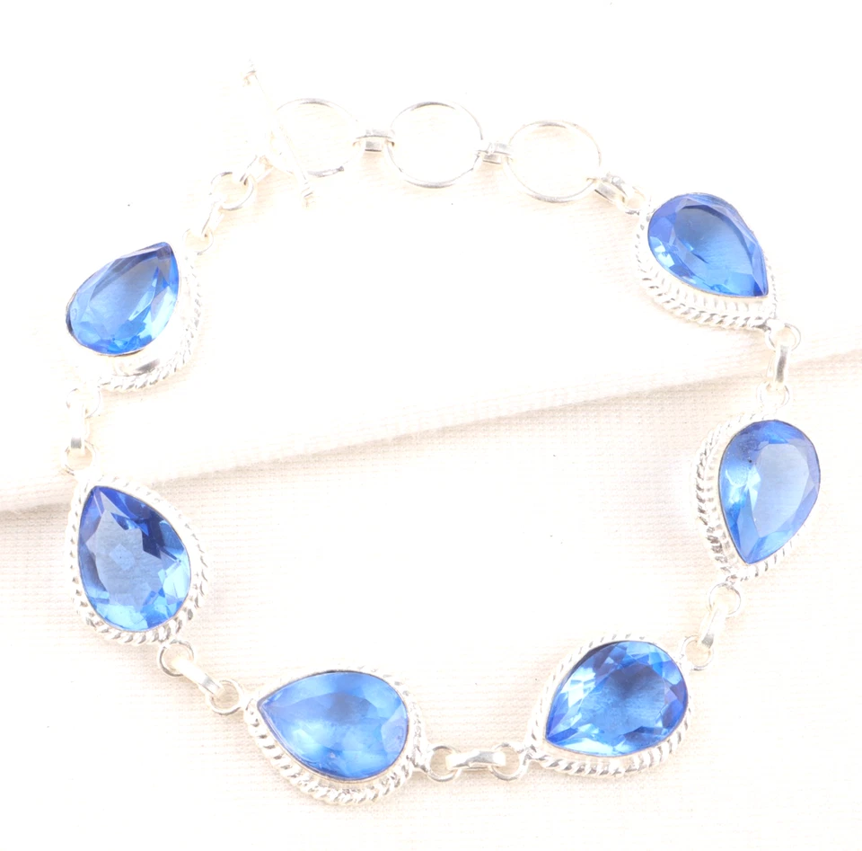 Brazalete de joyería hecha a mano de plata de ley 925 con piedras preciosas de cuarzo tanzanita de 8" Foto 1 de 4