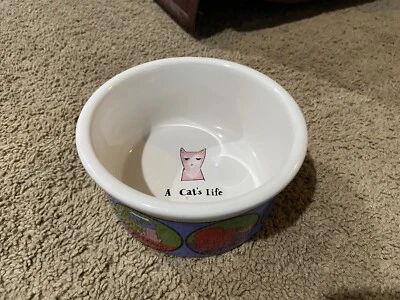 Ursula Dodge A CAT'S LIFE Comida Agua Mascota Tazón Plato Firma Gres 6"D Foto 1 de 4