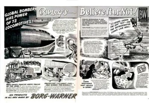 1954 Borg Warner PRINT AD Ripley 'Believe it or Not' Various Facts B-52 etc - Bild 1 von 1