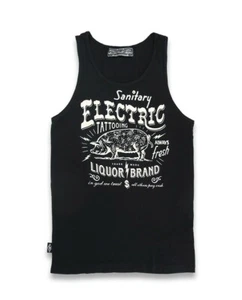 Liquor Brand Electric Pig Retro Men's Tattoo Tank Top - Picture 1 of 2