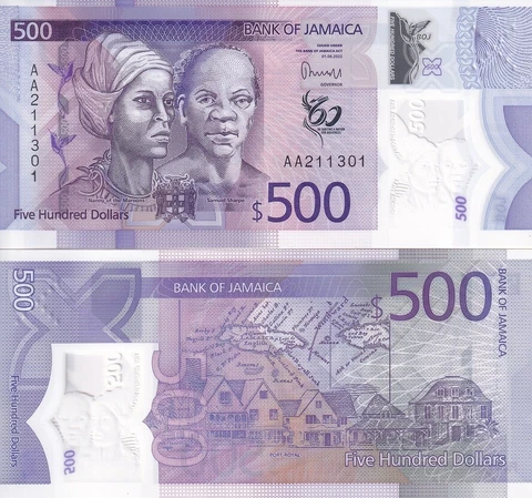 Jamaica 500 Dollars 2022 / 2023 P 98 NEW Polymer UNC Cover