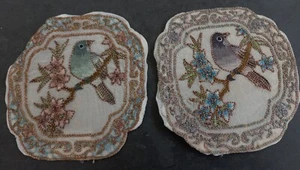 Lovely set of 2 Golden Cloud Chinese silk / rayon mats / coasters - Picture 1 of 6